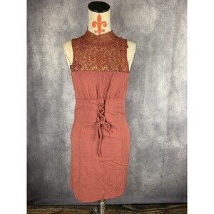Free People intimately Women’s S Lace Dress Brick Brown Open Back Lace Stratch